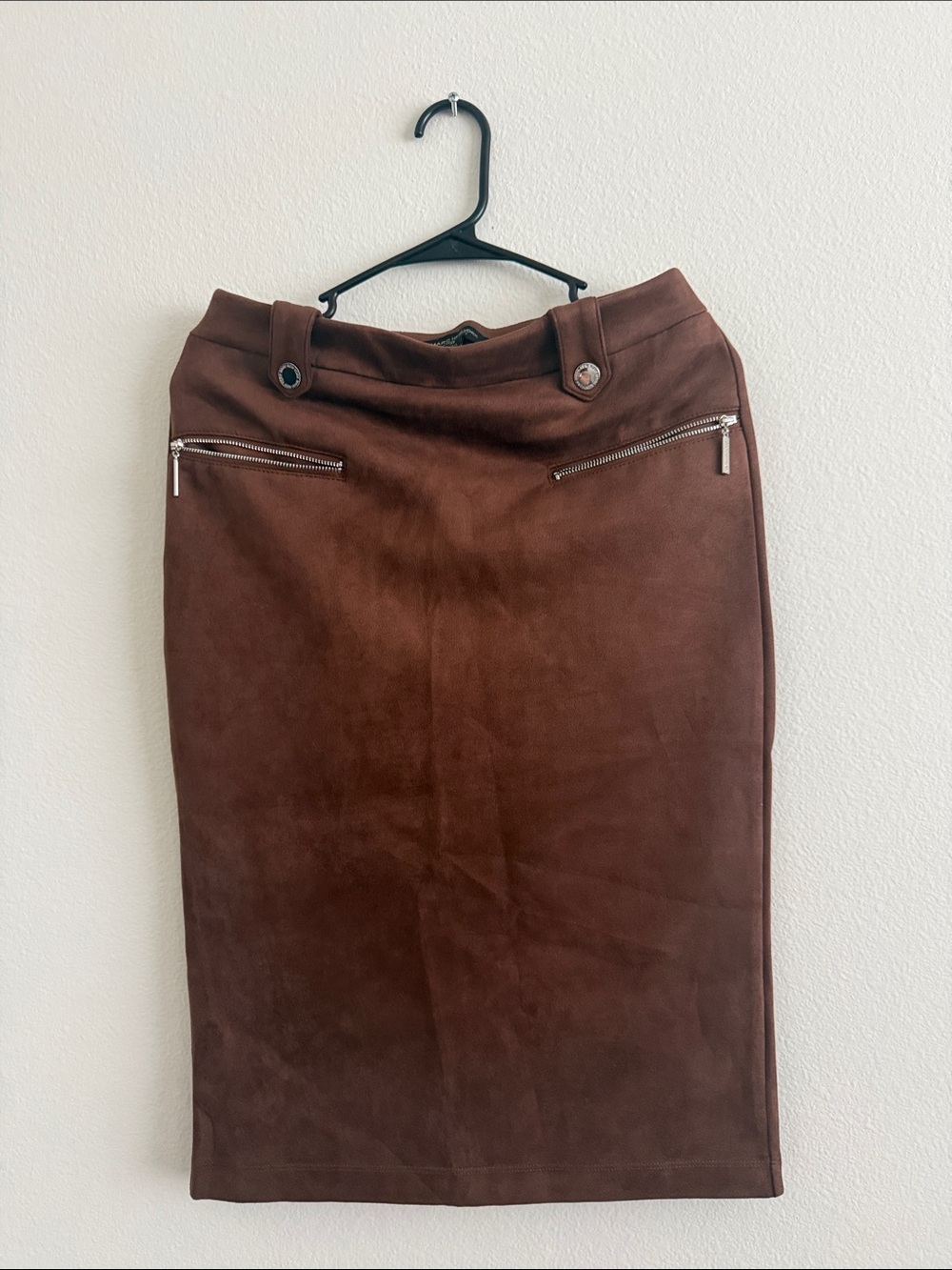 Marc New York Brown Suede Pencil Skirt with Zip Details